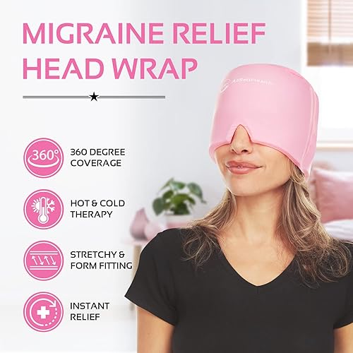 Miniatura 2 de Paquete de 2 sombreros de cabeza para aliviar la migraña, para aliviar el dolor de cabeza y migraña, paquete de hielo de gel frío con compresa de