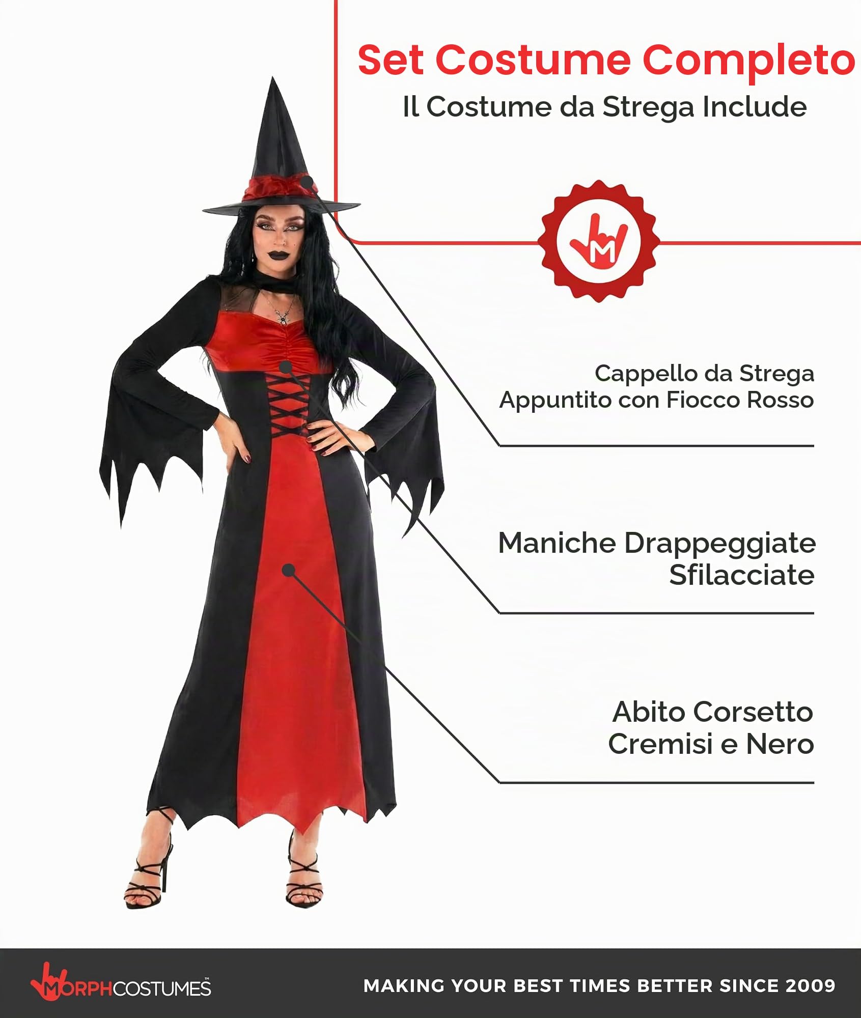 Morph Costume Strega Donna, Vestito Halloween Donne, Costume Strega Adulti, Abito Streghe Halloween e Carnevale