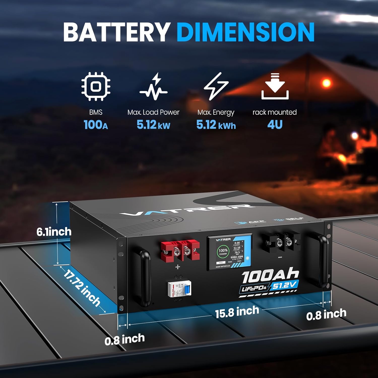 VATRER POWER 51.2V 600Ah LiFePO4 Battery,(6 Pack 48V 100AH) 30.72kWh Solar Battery Kit for Home Backup, Free Server Rack Included, Solar Power Storage for RV & Off-Grid