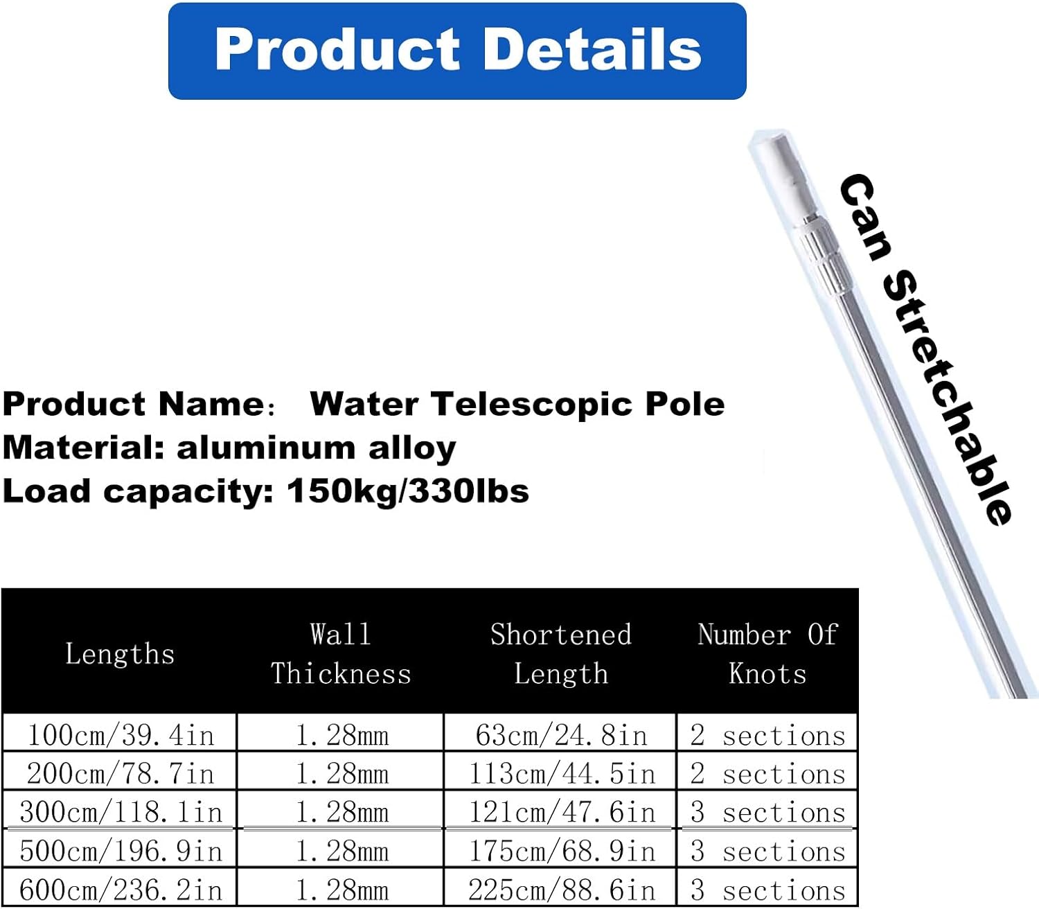 Multi-Purpose Pool Telescopic PoleStretchable Pool Emergency Rescue Pole Thickened Aluminum AlloyAdjustable Safety Swimming Pool PoleFor PlaygroundsWater ParksSwimming Clubs