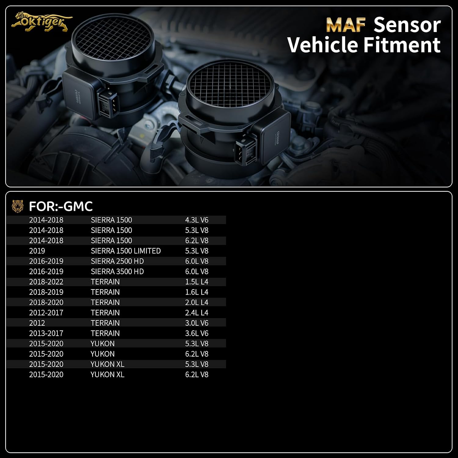 Oktiger Mass Air Flow Sensor MAF Fits for Chevrolet Silverado 1500 2014-2019, Impala 2014-2020, Tahoe 2015-2020, Traverse 2018-2019; for Cadillac Buick GMC, Replacement OE# 23262343 20787043