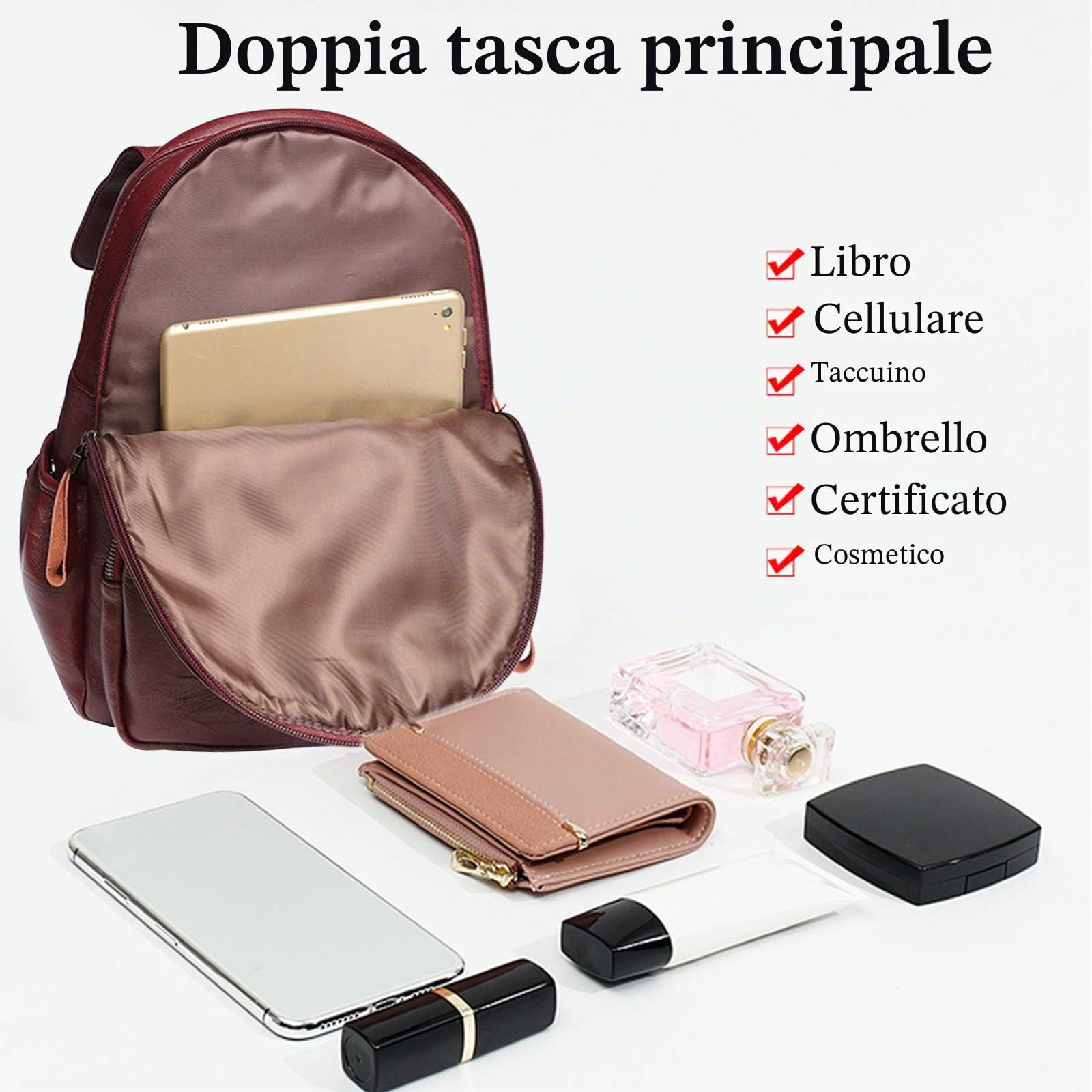 FANDARE Vera Pelle Zaino Donna Moda Zaini Impermeabile Zainetto Backpack per Università Scuola Viaggio Lavoro Shopping Zaino Wine Red