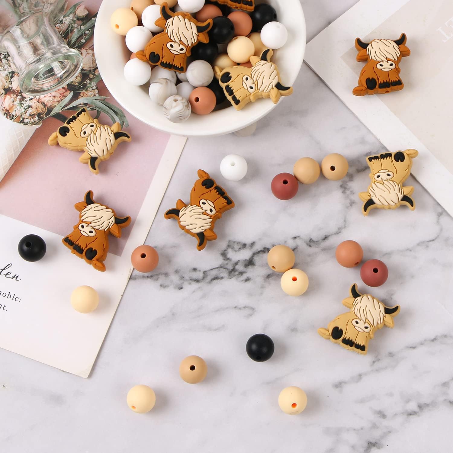 60Pcs Cow Beads Silicone Round Cartoon Animal Silicone Beads Loose Cow Printed Bead Colorful Flat Spacer Pendants for Jewelry Making DIY Necklaces Bracelet Keychain Lanyard Crafts Supplies - Image 4