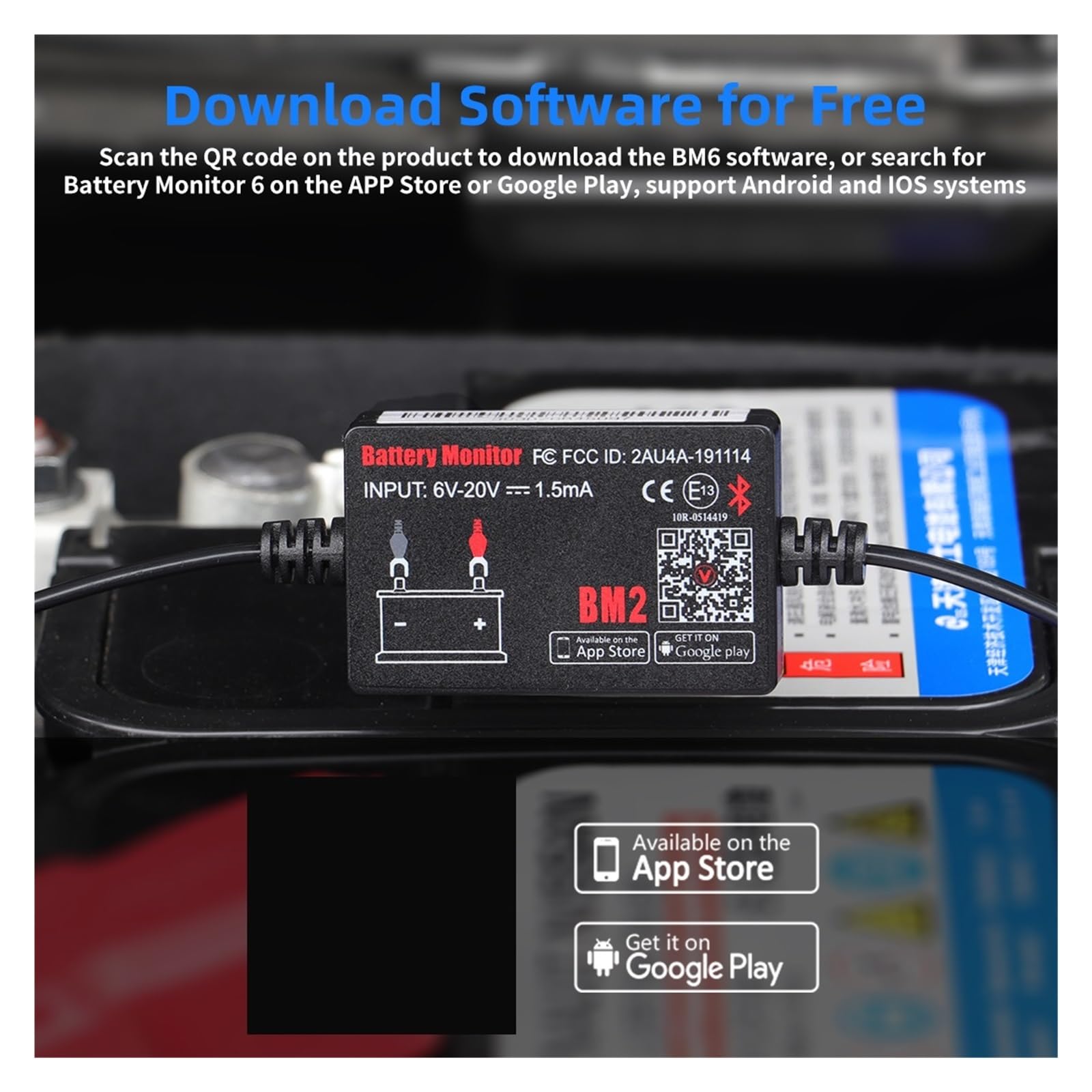 Dispositivo de monitoreo de batería de automóvil BM2, comprobador de batería de automóvil con Bluetooth 4.0, Herramienta de diagnóstico de batería de 12 V