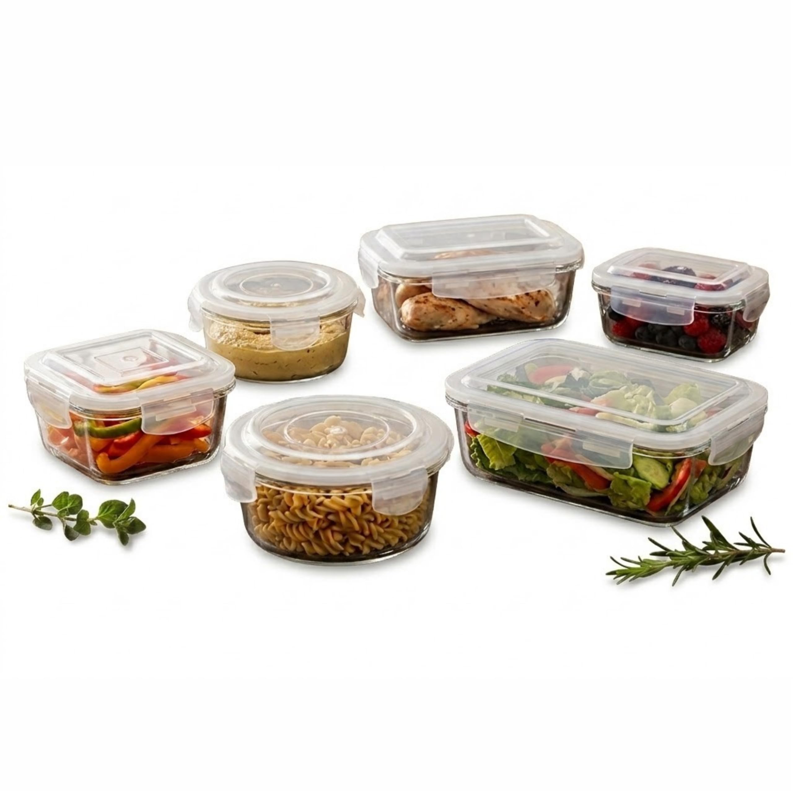 Premier Housewares - Juego de 6 recipientes de vidrio para almacenamiento de alimentos con tapas herméticas
