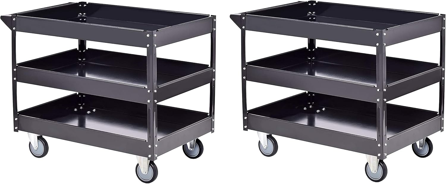 Muscle Carts SC4025-3BLK Steel Industrial Commercial Service Cart with Swivel Casters, 40"D x 25"W 32"H, 330 Pound Capacity, Black (2) : Industrial & Scientific