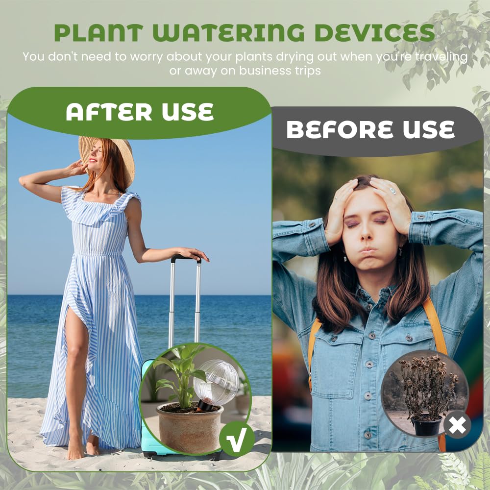 Globes d'Arrosage pour Plantes,4 Pièces 500ML Arrosage Plante Vacances, Arrosage Automatique Interieur Cône d'Arrosage, Goute a Goute Arrosage Plante Interieur pour Bureau Voyage Vacances