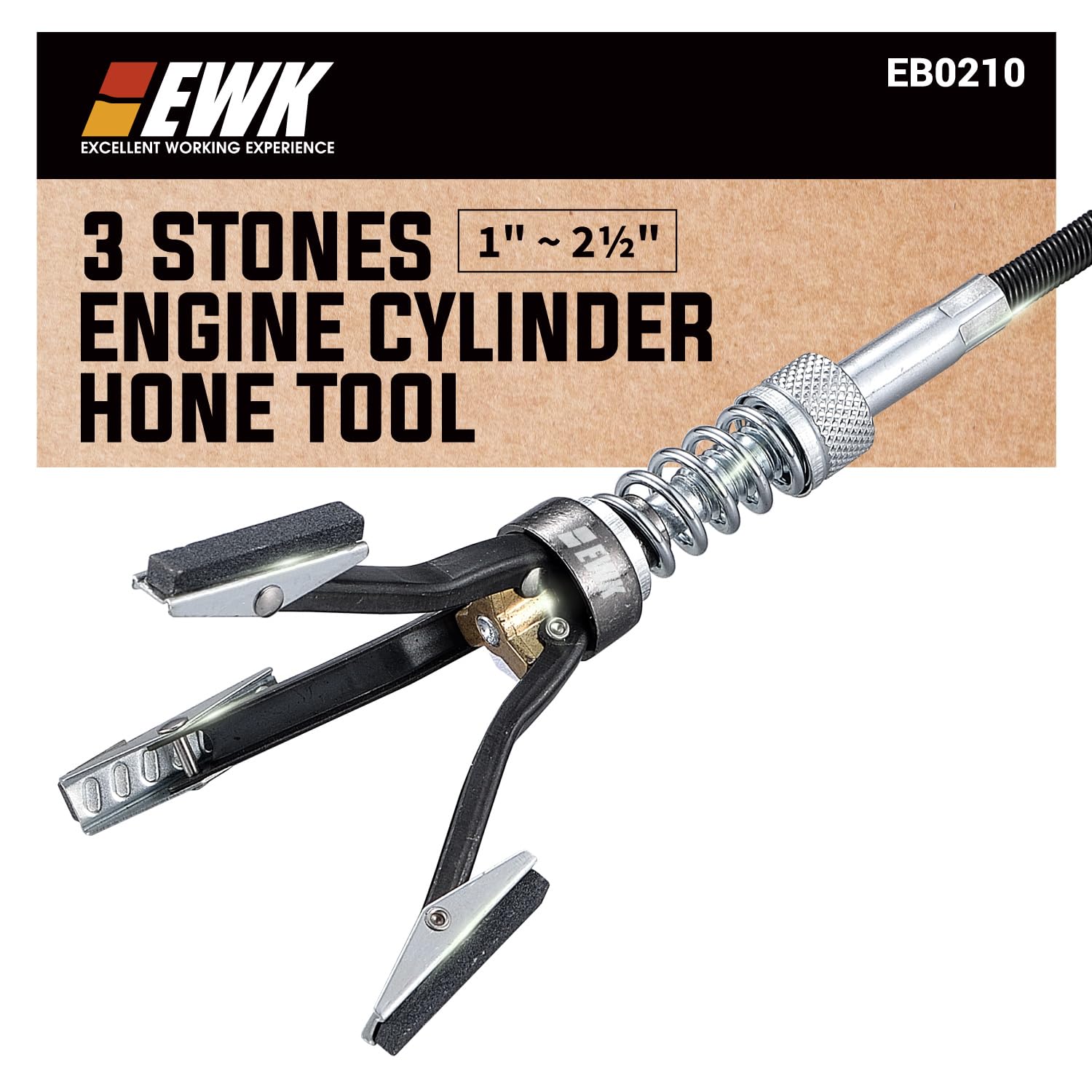 EWK 1 to 2-1/2 Inch 3 Stones Engine Cylinder Hone Tool Adjustable Cylinder Deglazer Piston Honer 220 Grit