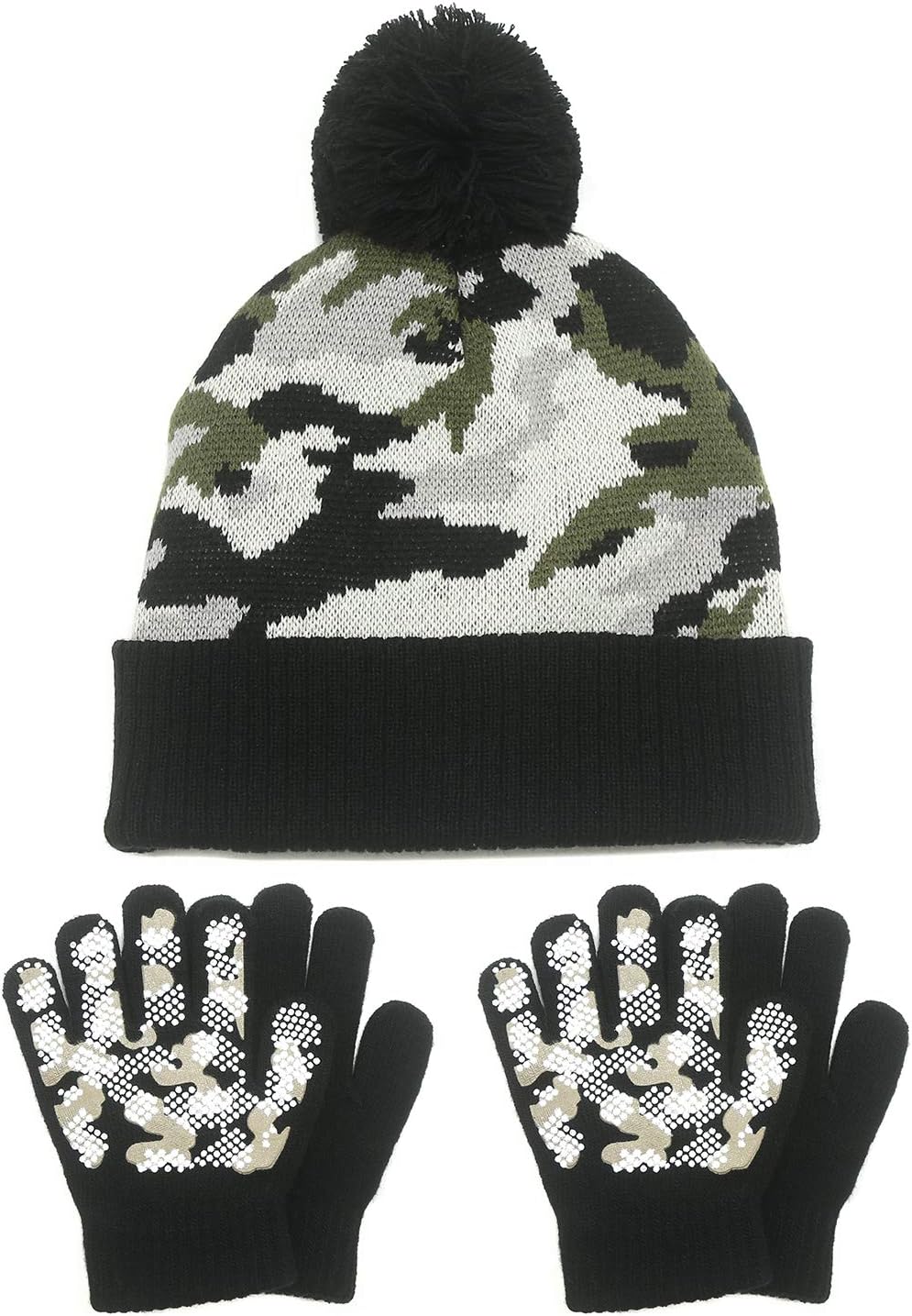 Evridwear Kids Winter Hat and 2 Pairs Gloves Set Knit Earflap Beanie Warm Cap for Boys Girls 4-6 Years