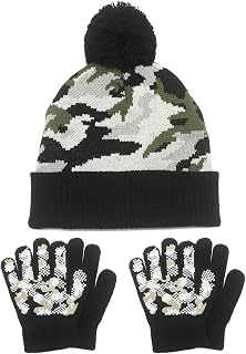 Evridwear Kids Winter Hat and 2 Pairs Gloves Set Knit Earflap Beanie Warm Cap for Boys Girls 4-6 Years