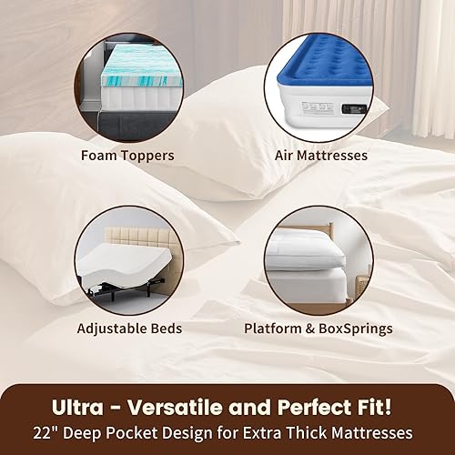 Miniatura 3 de Juego de sábanas de lino 100% de tamaño King, con bolsillo extra profundo para colchones de 18-24 pulgadas, transpirable y suave, juego de 4 piezas