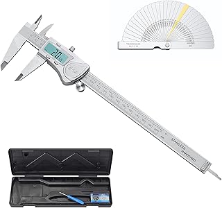 CAMWAY Waterproof Digital Caliper 8 Inch,Stainless Steel Electronic Vernier Caliper with 32PCS Feeler Gauge,200mm Digital Caliper Fractions/Inch/Metric Measuring Tool for Length Width Depth Inner Diameter Outer Diameter