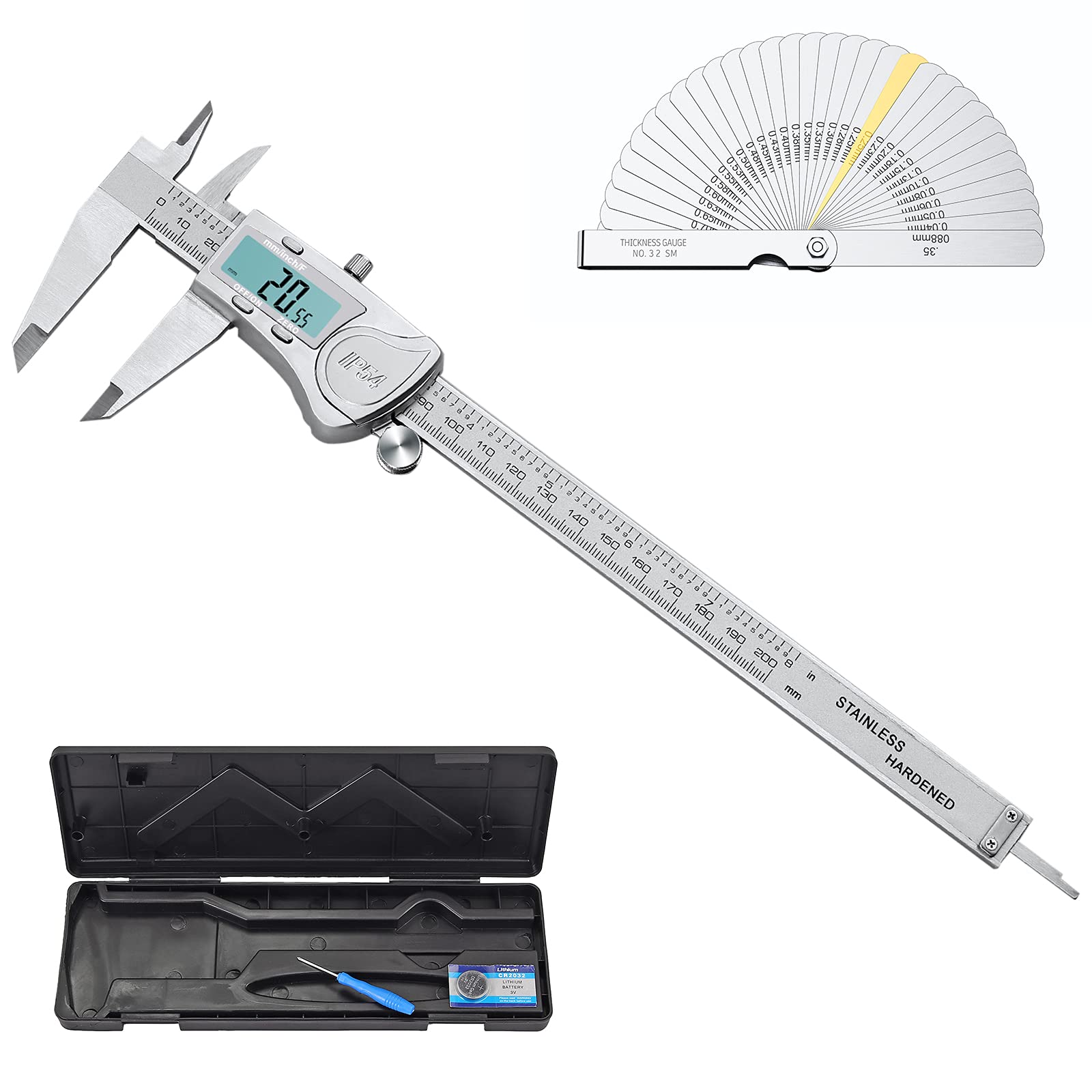 Buy CAMWAY Digital Caliper Waterproof + 32PCS Feeler Gauge, Digital Caliper 150 mm,6 Inch