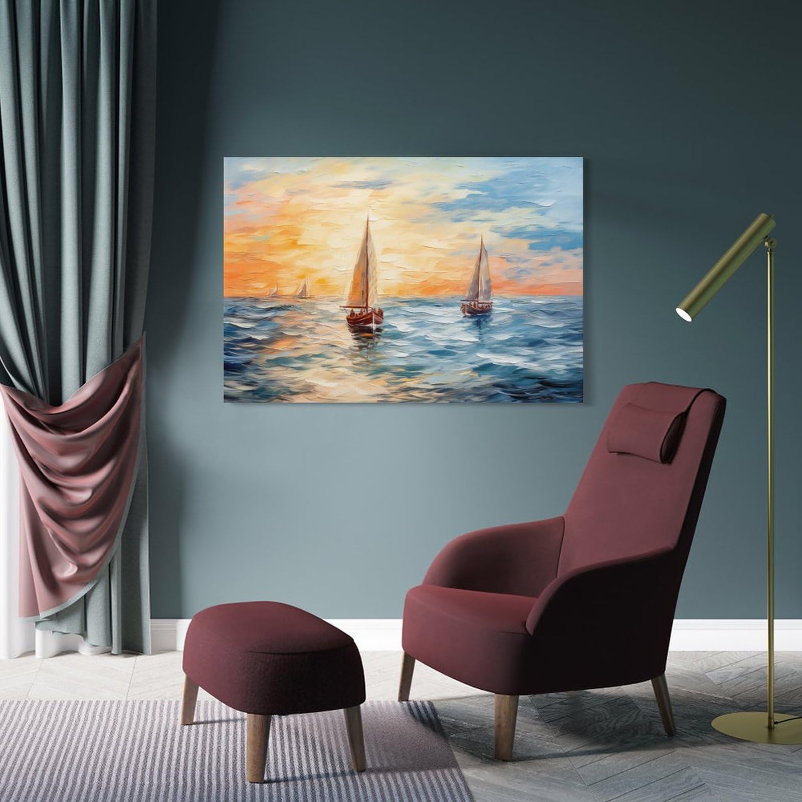Lienzo decorativo de pared para dormitorio, moderno, retro, abstracto, atardecer, decoración de pared, póster para habitación estética