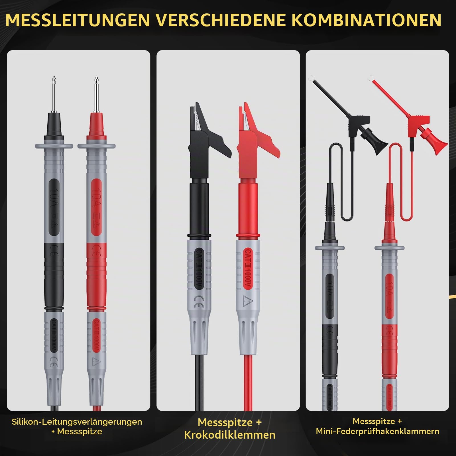 Multimeter Messleitungen Kit, 24-in-1-Elektro-Multimeter-Testkabel mit Krokodilklemmen, Testsonde, Federgreifer, Bananenstecker - Voltmeter-Kabel für Spannungskreistester