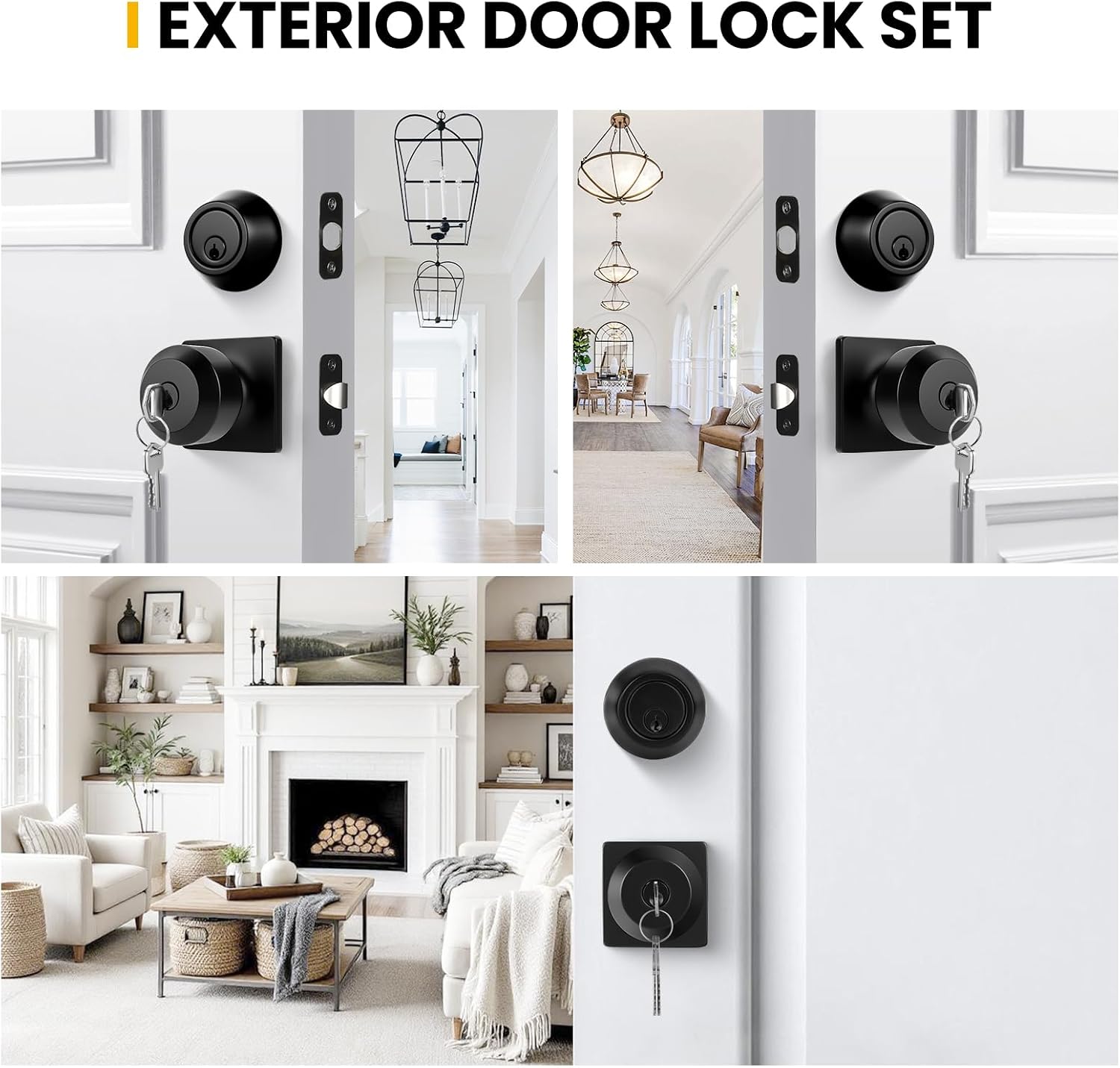 Goldenwarm Matte Black Exterior Door Knob and Deadbolt Set, Keyed-Different Entry Locksets with Lock and Key 2 Pack Set