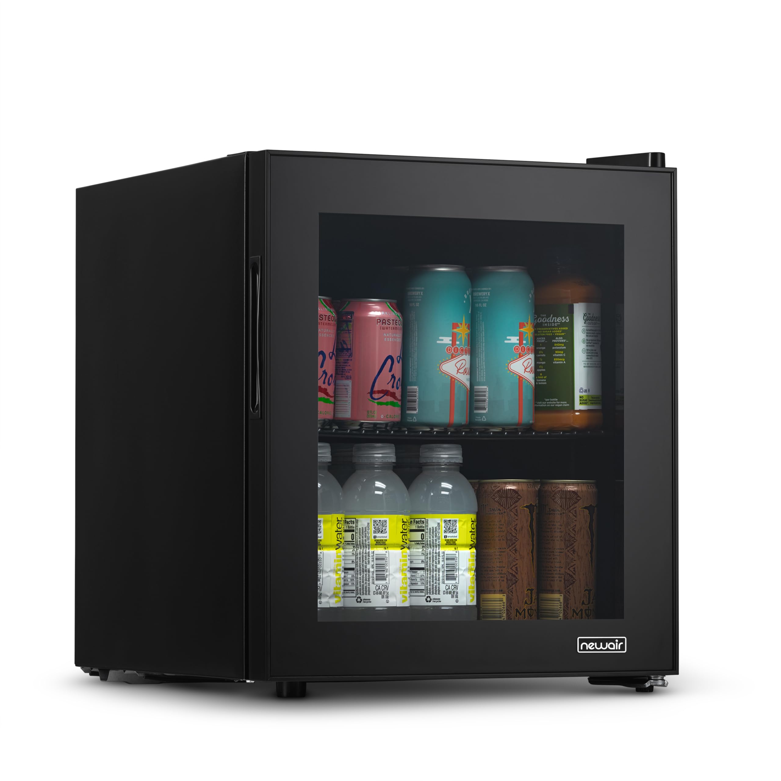 NewAir 60 Can Beverage Refrigerator | Compact Freestanding Mini Fridge for Bedroom, Dorm, Office or Gaming Room | Glass Door, Adjustable Shelf & Quiet Cooling | Black | Fridge.com
