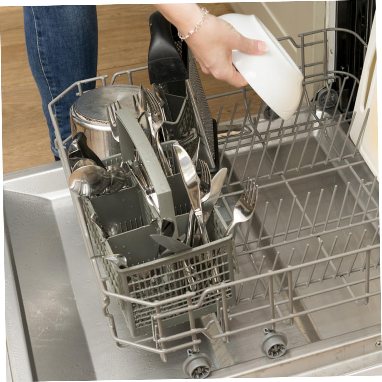 Dishwasher Utensil Basket with Built Compartment Durable Silverware Holder for Lightweight Chopstick Storage for Easy Carrying and Draining