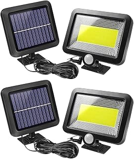 100 COB LED Solar Light Patio Outdoor Motion Sensor Solar Wall Lamp 3 Lighting Modes Adjustable Panel Wired Security Solar Powered Flood Lights for Garden Fence Door Yard or Entrance Step Garage 2pcs