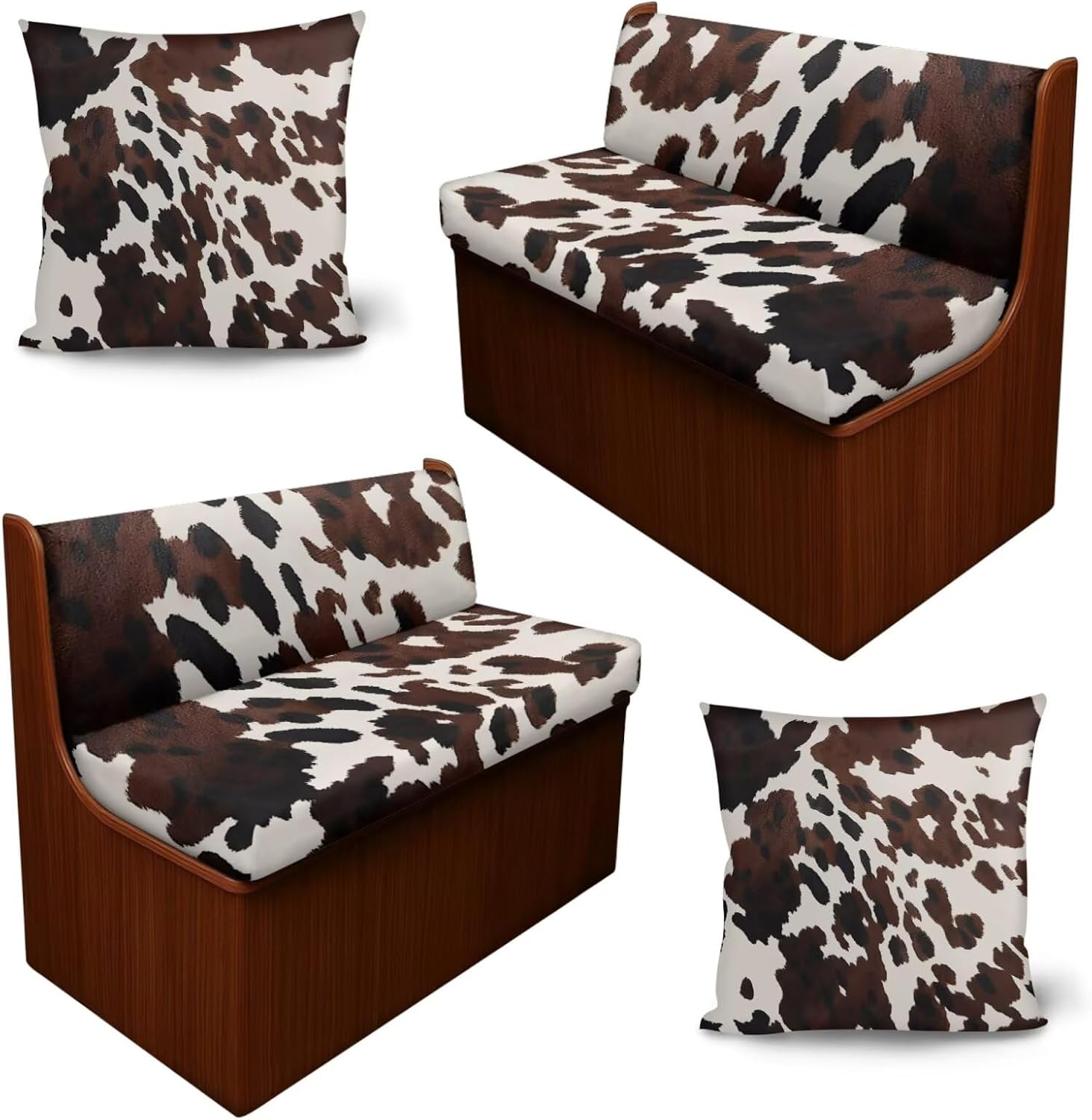 SEANATIVE Brown Cow RV Dinette Cushion Covers Couch Cushion Slipcovers Stretch Camper Replacement Pillow Cases Set of 6 Sofa Slipover for Travel Trailer Couch Backrest Cover & Bench Cover