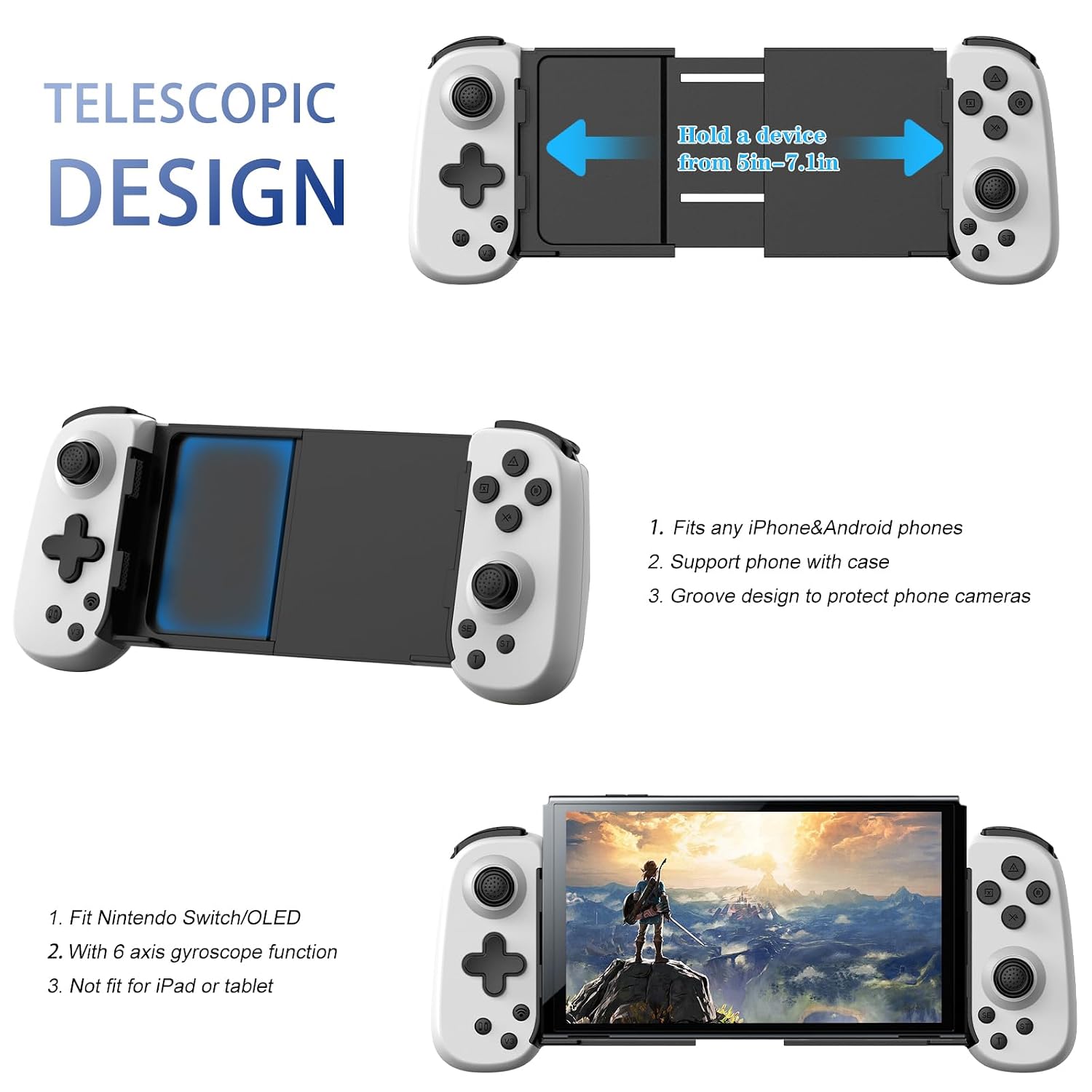 Crotrain Wireless Gamepad Controller for iPhone 17/16/15/14/iPad/iOS/Galaxy S25/24/23/Android/Tablet, Phone Game Controller for Xbox Cloud Gaming/PS Remote Play/Call of Duty Mobile/Genshin/Roblox/Diablo image 4