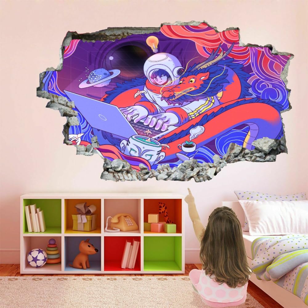 Adesivi decorativi da parete 3D Adesivi murali arte cartone animato da parete fracassate 3D Arte astratta da parete Famiglia per Camera da letto Soggiorno Asilo nido Decorazioni da parete per la casa
