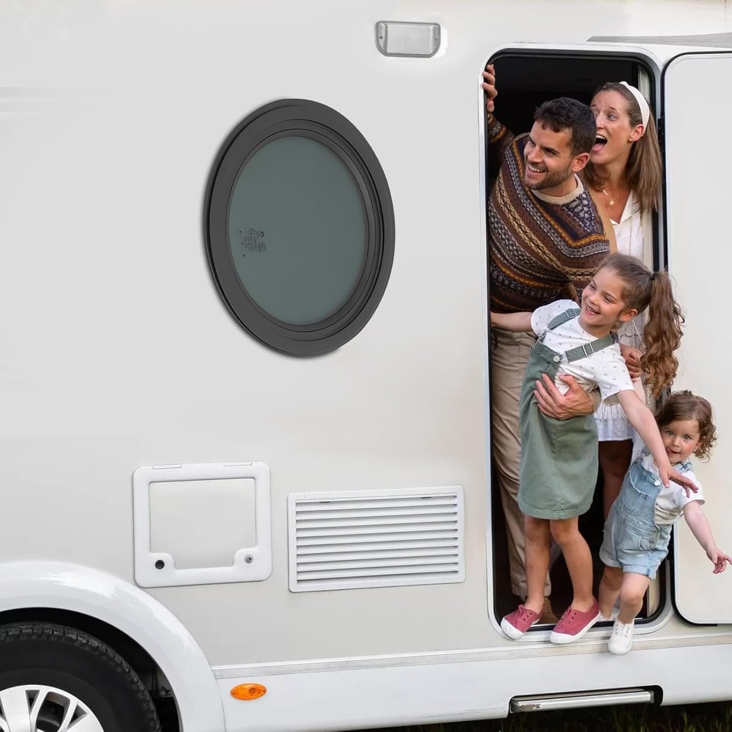 Round Fixed RV Window, 12" Tinted Window Replacement with Trim Ring for 1/8"- 1/4" or 2" Walls, Vertical Replacement Glass &Trim Set for RVs, Cargo Trailers