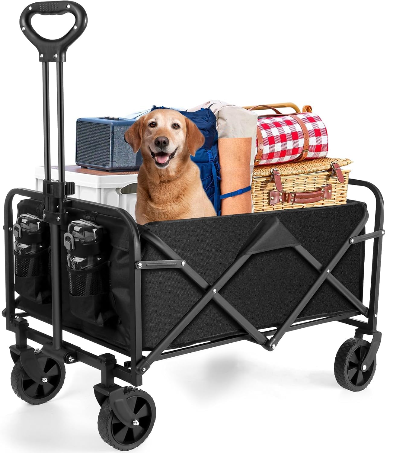 SUNRISEWagons Carts Foldable with Adjustable Handle,Shopping Cart Trolley,Foldable Collapsible Wagon,Utility Folding Cart for Grocery,Garden,Beach,Camping. (Small Size 70KG Capacity)