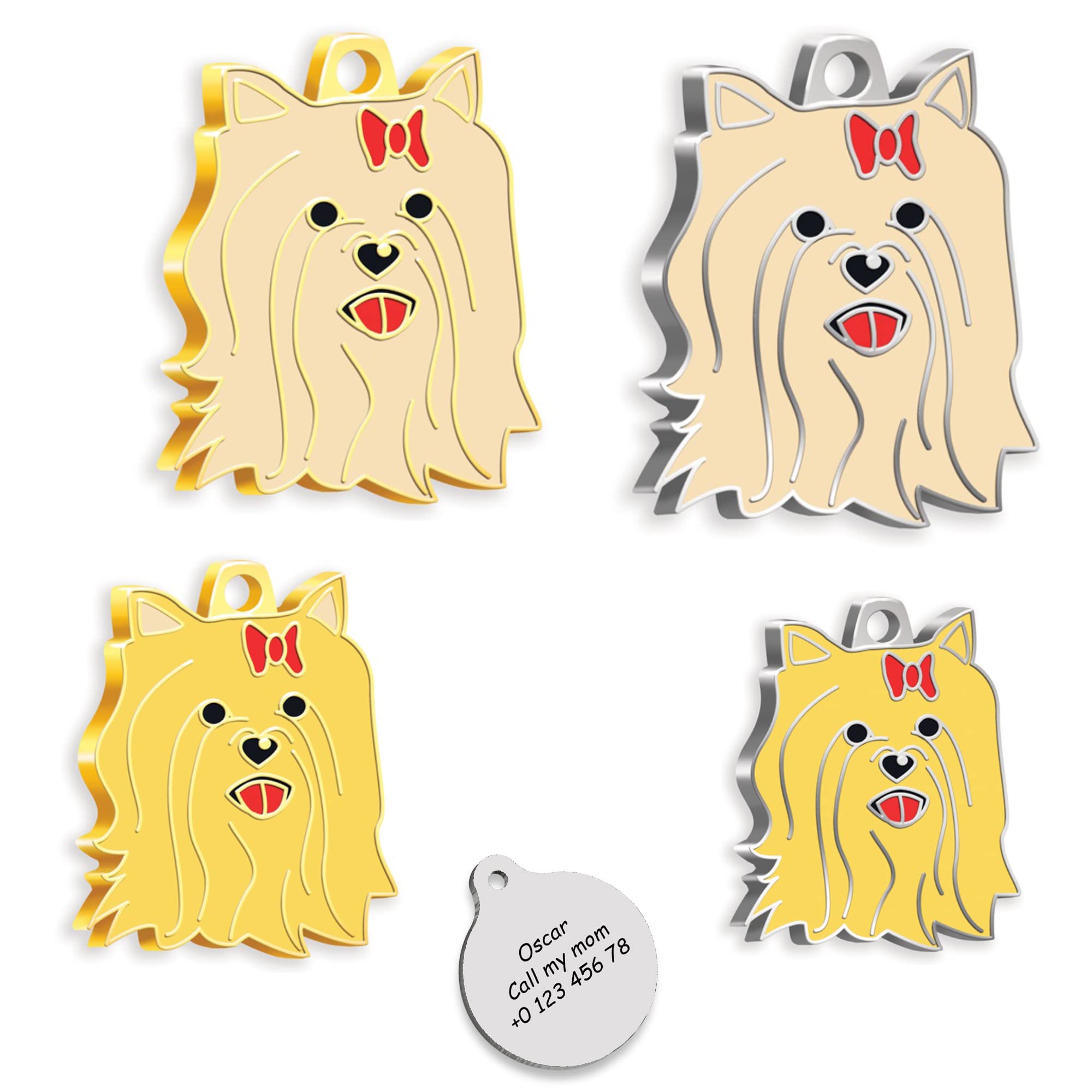 Yorkshire Terrier 24K Gold Plated - Silver Plated Dog Personalized Dog Tag - Yorkshire Terrier Name Tag - Customized Pet Tags - Dog Name id Tag for Dog- Engraved Dog Tag (Gold Plated Brown)