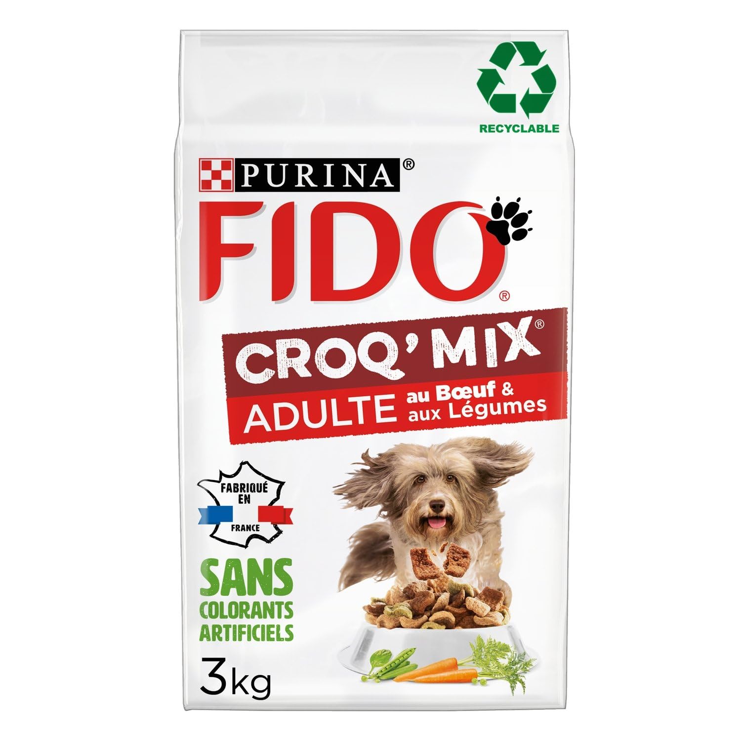 FIDO - Croquettes Savoureuses au Bœuf et Légumes, Nutrition Complète pour Chiens Adultes, Sac 3kg - Lot de 2