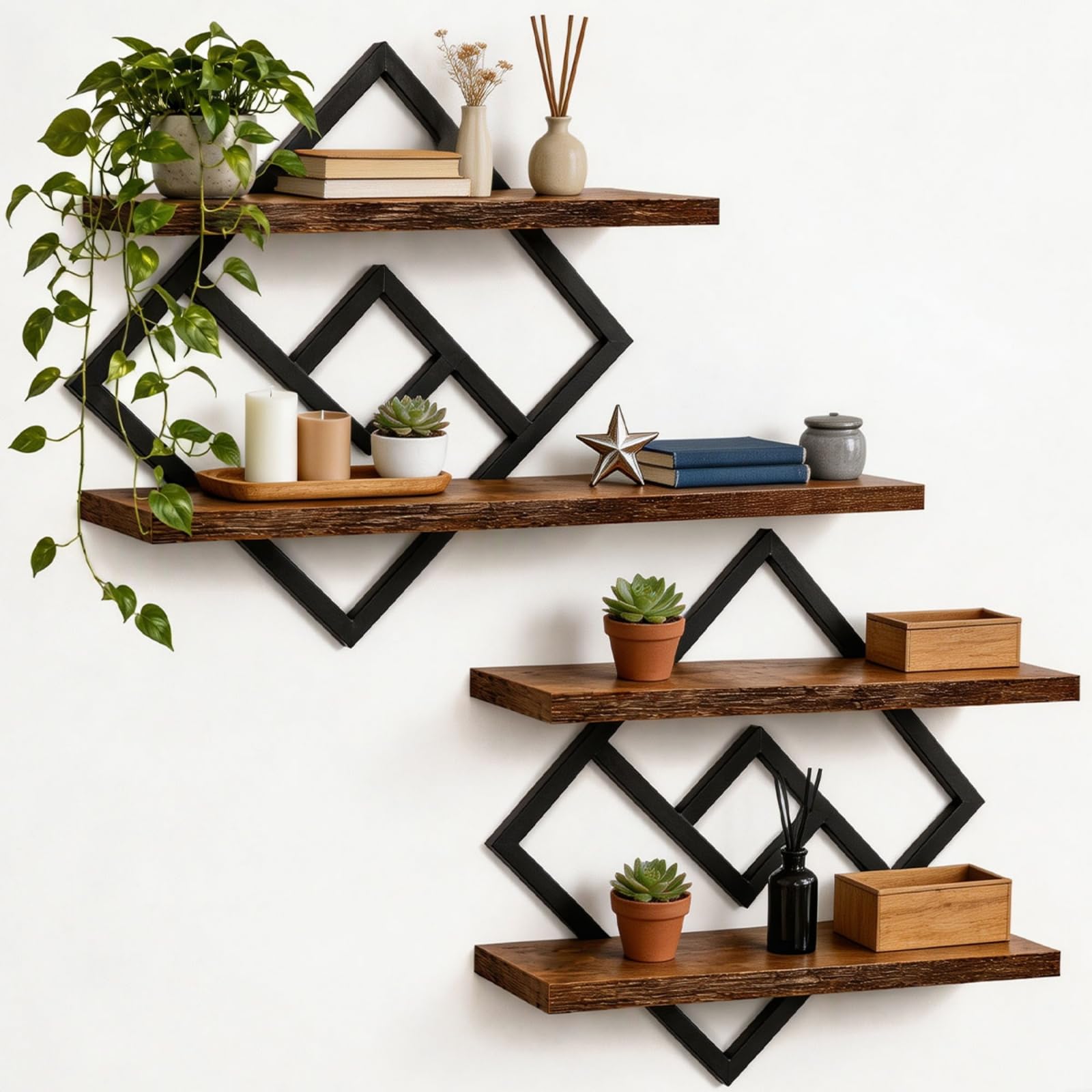 Étagère Murale Flottante, Rangement Suspendu 2 Niveaux, Lot de 2