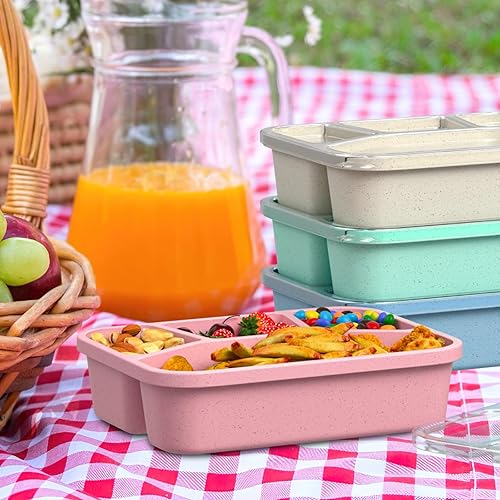 Vista 7 de Bento Box Adult Lunch Box (4 Pack), 4-Compartment Meal Prep Container for Kids, Reusable Food Storage Containers with Transparent Lids, No BPA