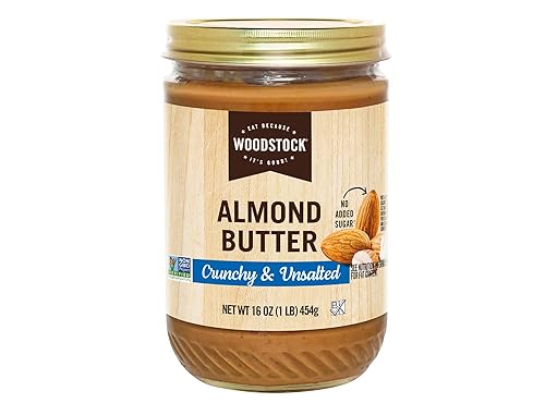 Woodstock Mantequilla de almendras crujiente, sin sal, 16 oz (paquete de 12)