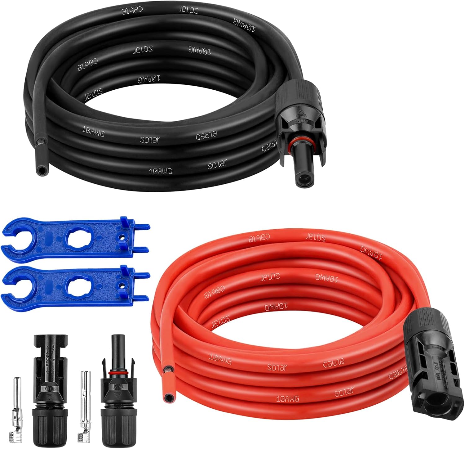 XRDS -RF Solar Extension Cable 8AWG, 100FT Red & Black Solar Panel Wire with Solar Connectors, PV Wire with Disconnect Wrenches & Extra Male/Female Connectors for RV, Camper, Inverter, Off-Grid System