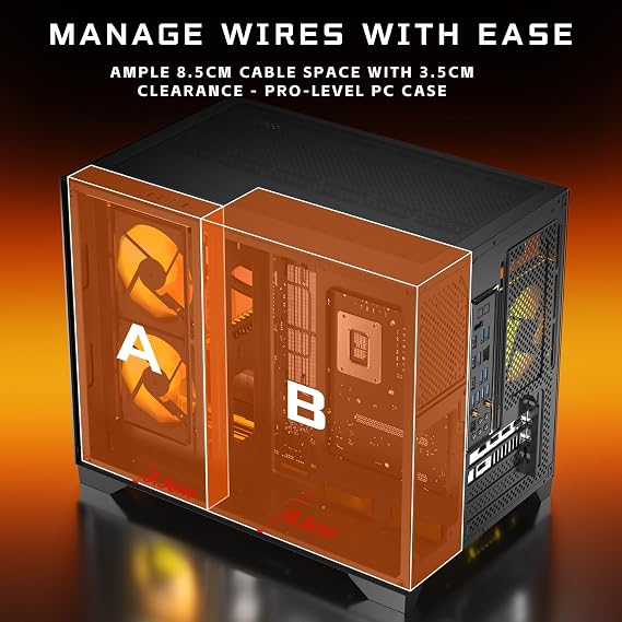 Micro-ATX Gaming PC Case with 270 View Tempered Glass, Pre-Installed 2 PWM ARGB Fans & Magnetic Filter, Supports 420mm GPU and 360mm AIO Cooler, Standard ATX PSU