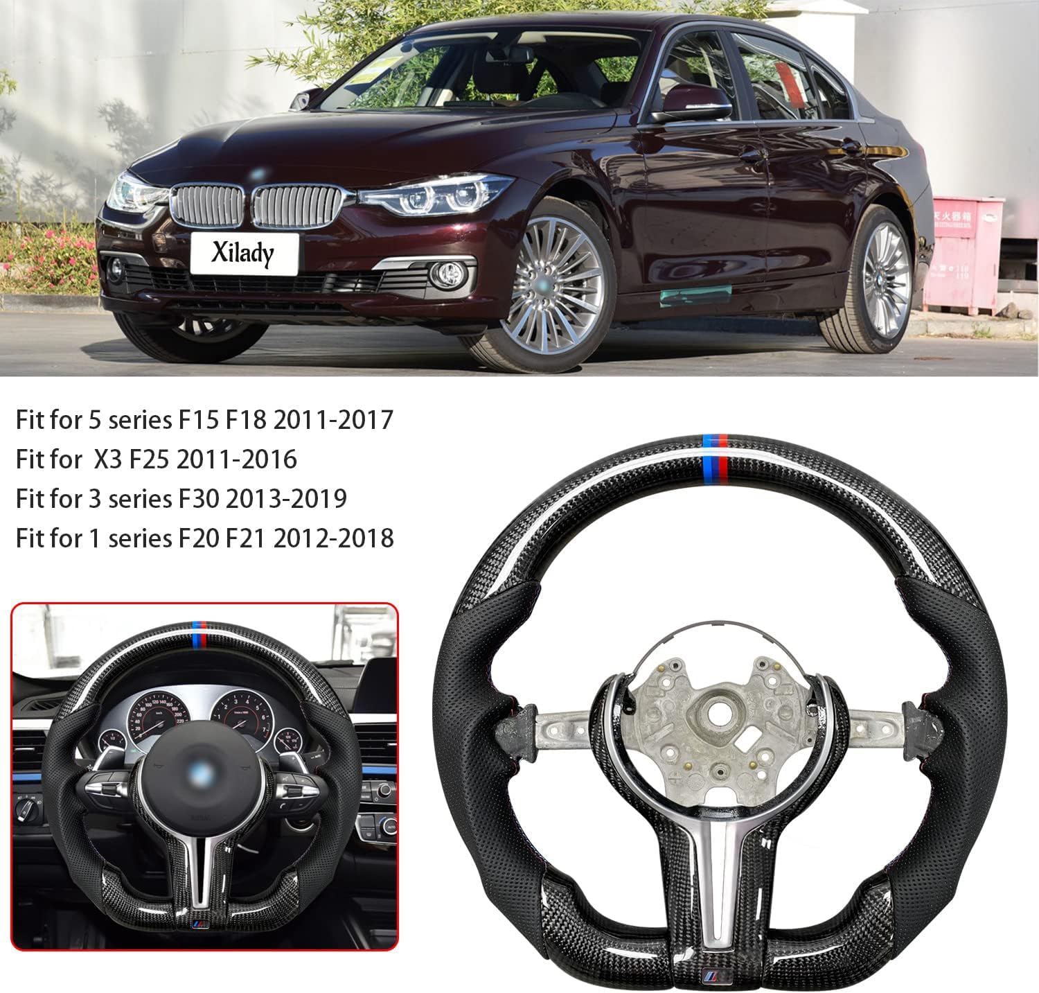 Compatiblde with Steering Wheel for BMW Carbon Fiber Steering Wheel Nappa Perforated Leather with heating F30 F20 F21 F2 4