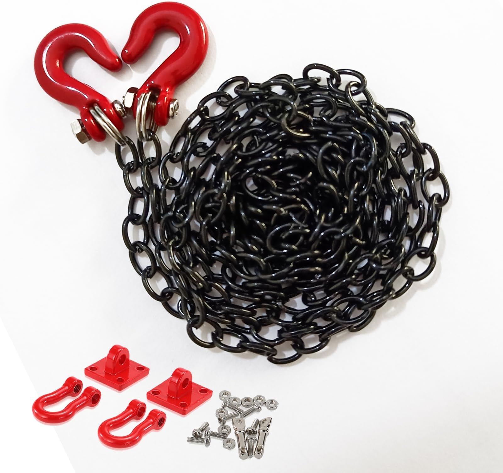 YijiaLink 1/10 RC Car Decoration Accessories Metal Trailer Chain and Tow Hook Compatible with 1/10 RC4WD D90 Axial SCX10 RC Rock Crawler (Black)