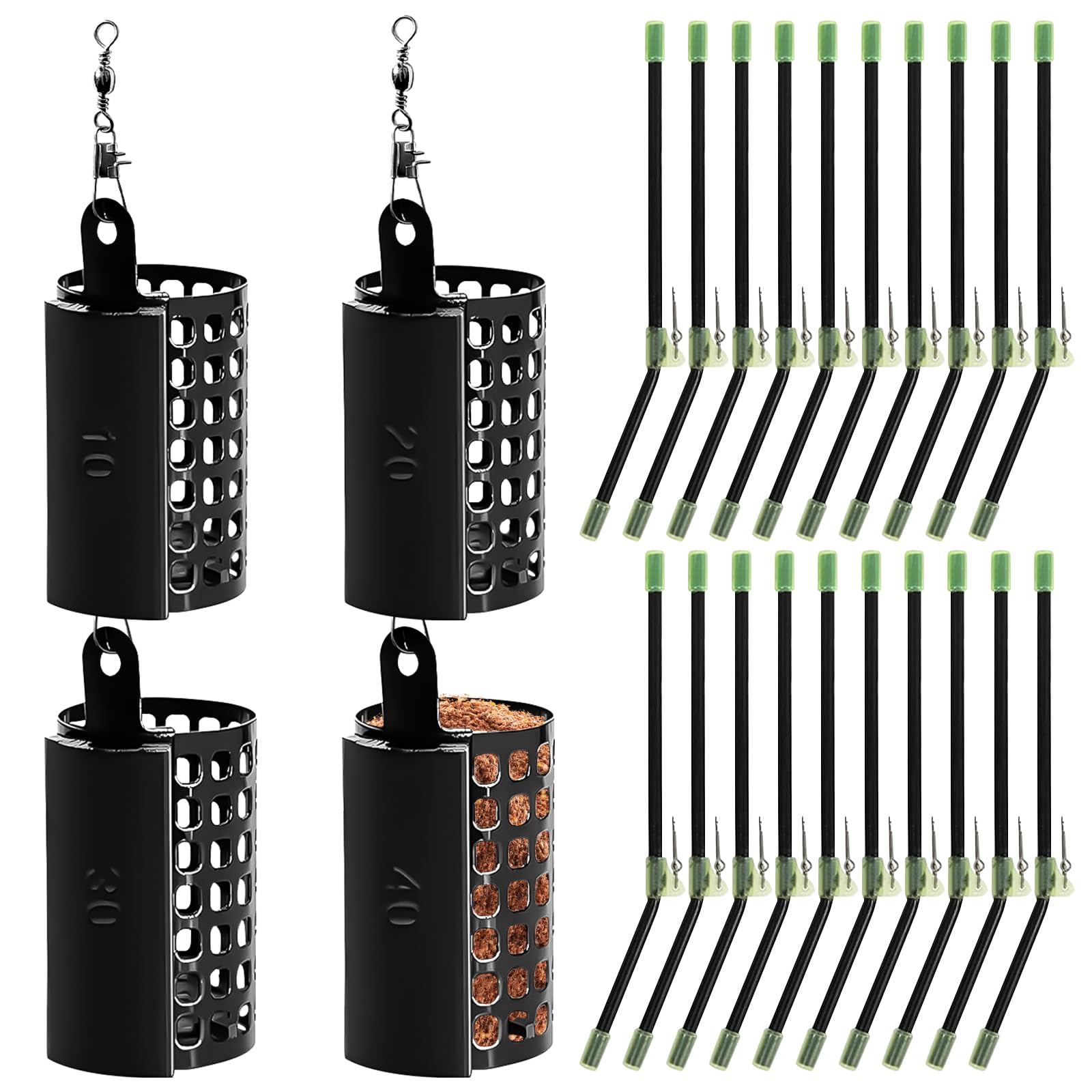 Pack of 20 anti-tangle boom feeding basket, fishing, 30 g, 6 pieces feeding basket, fishing accessories, feed basket, anti-boom fishing feeder, 40 g with rotating ring, 10/15/20/30/40/50 g for sea and