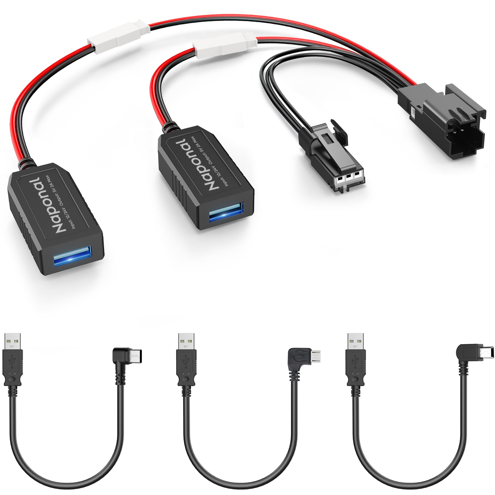 Naponal GPS Dash Cam Power Adapter, (3Pin Type B Connector)Mirror Camera Radar Charger Station GPS Dashcam Charger Cable for Select Ford Escape, 2019+ Ranger and More with Auto-dimming Rearview Mirror