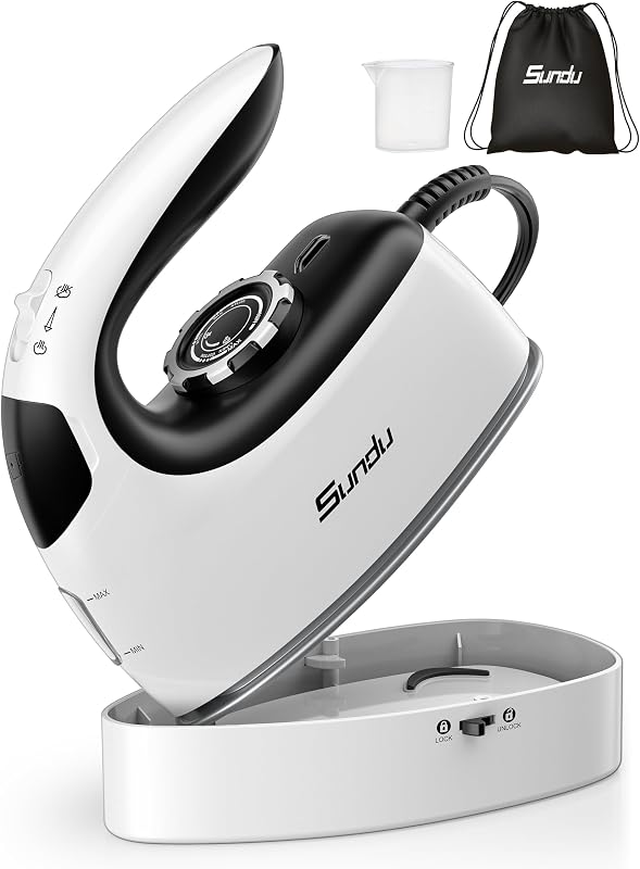 Mini Steam Iron with Rotary Temp Control for Travel & Sewing | Rotary temperature control, safety base, portable for travel, ideal for quilting and sewing, white