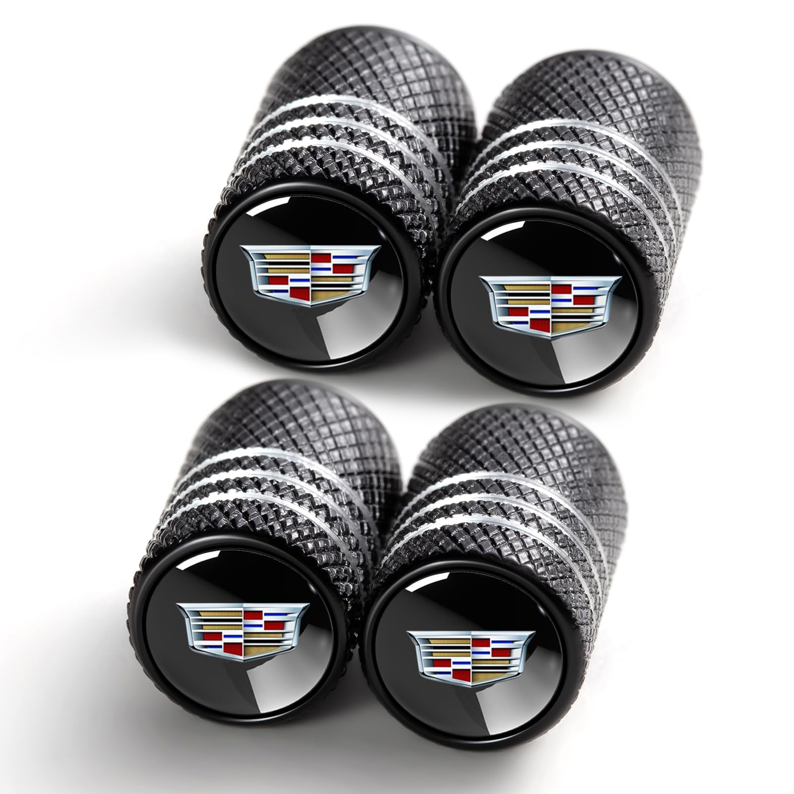 Tire Valve Stem Cap Cover for Cadillac Escalade CT4 CT5 CT6 ATS CTS SRX XT5 Belt O-Ring Seal Corrosion Resistant tire Valve caps 4 Pack Black