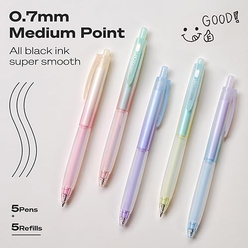 Miniatura 2 de WRITECH Bolígrafos de tinta de gel retráctiles 0.028 in de tinta negra con barril de color degradado estético de agarre suave, punta media, 5