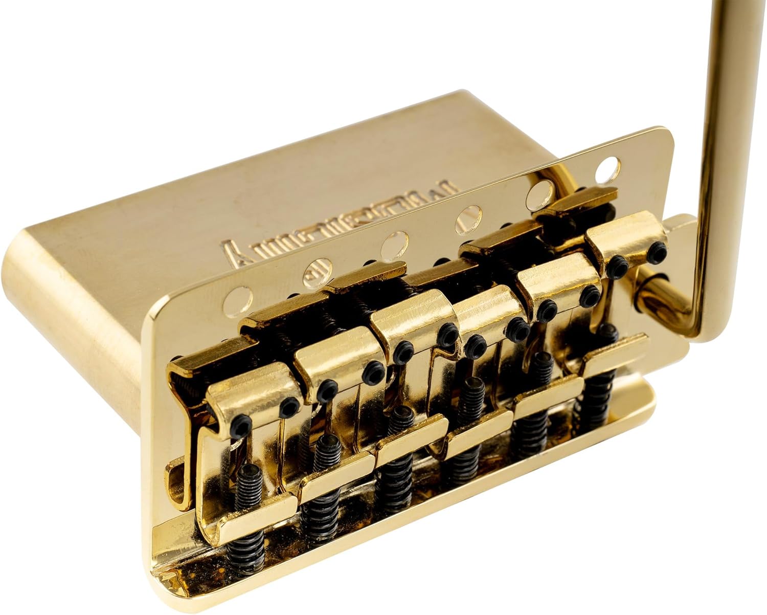 Musiclily Ultra 52.5mm (2-1/16 inch) Standard 6-Screw ST Tremolo Bridge with Vintage Steel Bent Saddles 42mm Solid Brass Block Push-In Arm for Strat Style Electric Guitar, Gold