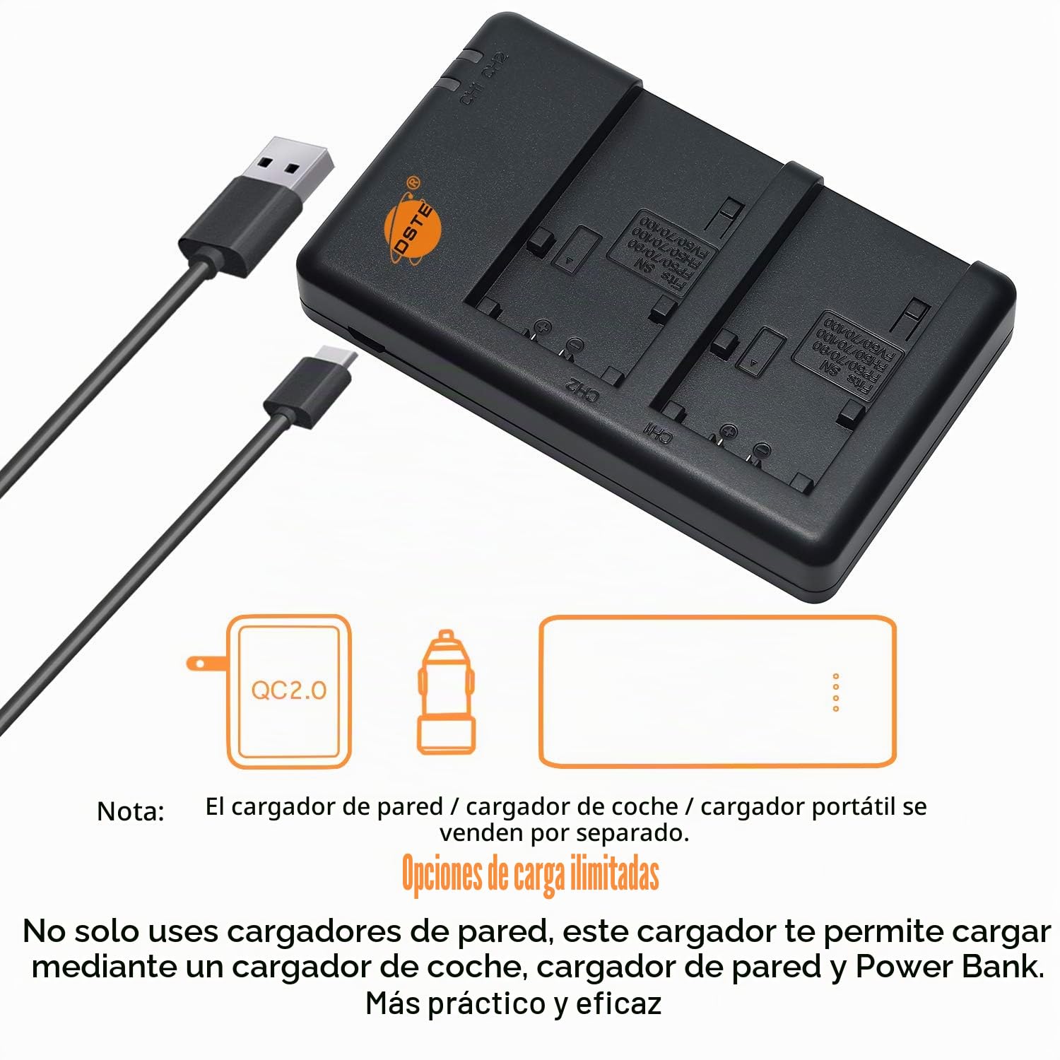 DSTE 2PCS NP-FH50 Batería & Cargador Compatible para Sony DSLR-A230, DSLR-A330, DSLR-A380, DSLR-A390, DSC-HX1, DSC-HX100V, DSC-HX200V