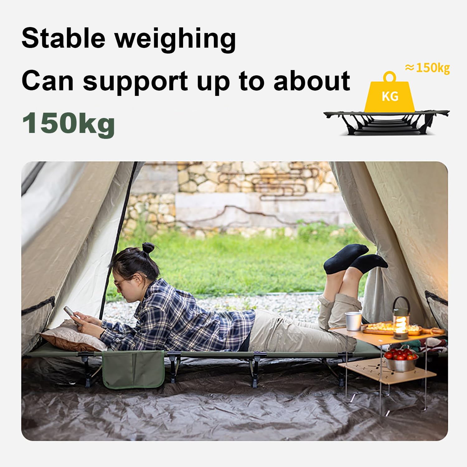 Cama Camping Plegable，Cama Plegable Ultraligera de Aluminio, 192 × 65 × 16 CM, Capacidad de Carga de hasta 150 kg, Apta para Viajes al Aire Libre,Compacta, Portátil, Fácil de Construir