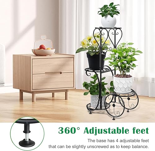 Miniatura 5 de Soporte de metal para plantas para interiores y exteriores, soporte de flores negras de 4 niveles, resistente y más equilibrado, 27 pulgadas de