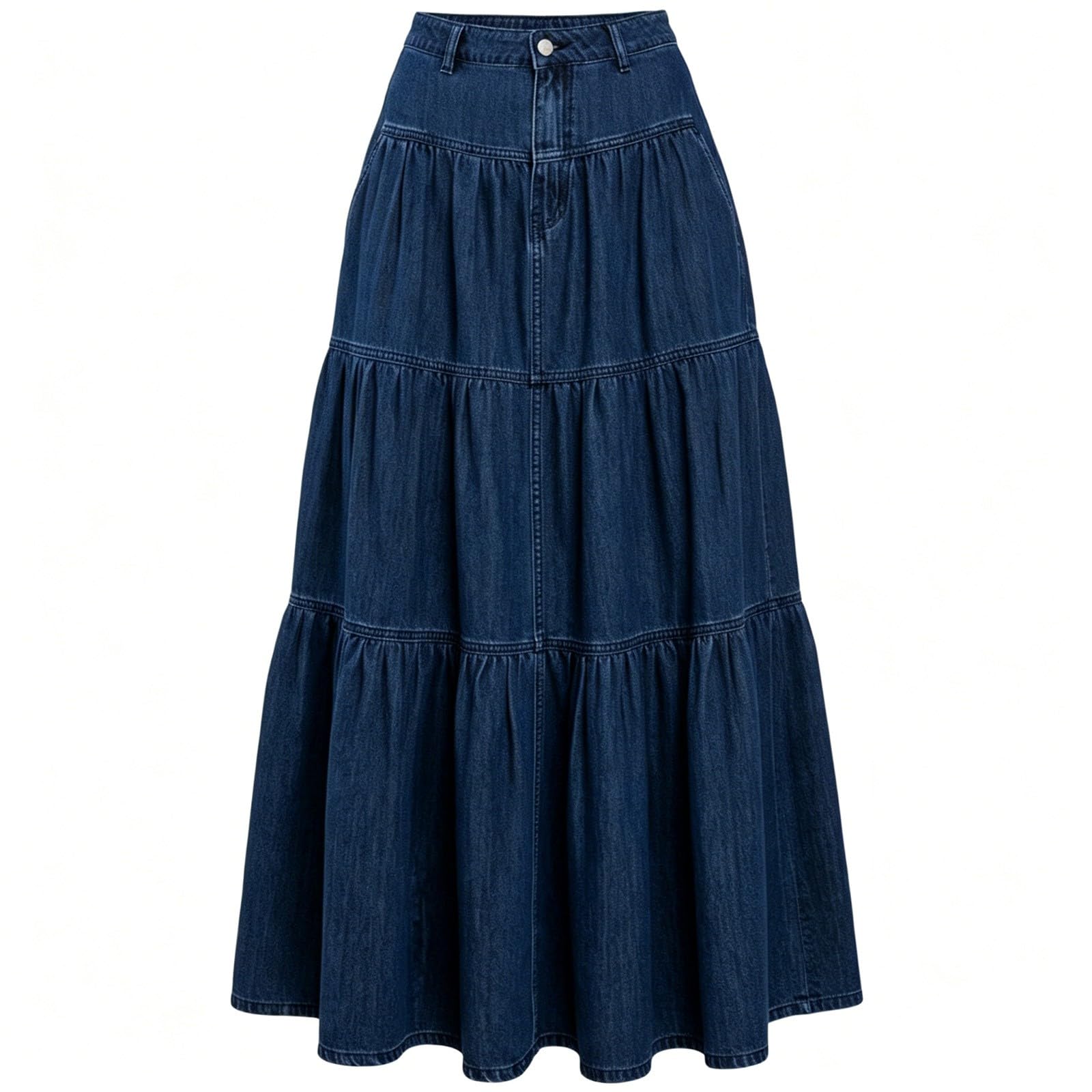 Générique Une Femme Porte Un Haut Taille Basse Style Plage en Forme de gâteau et Une Jupe mi-Longue en Jean Polyvalente.
