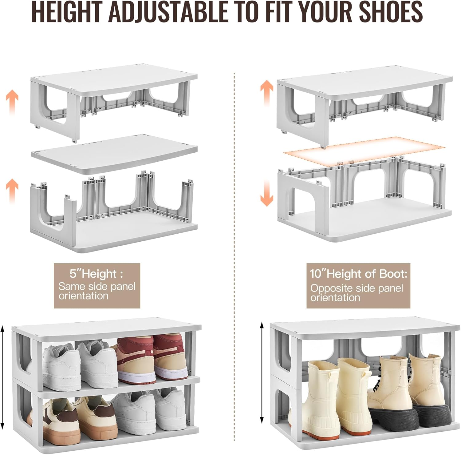 TRZZ 7-Tier Small Shoe Rack, Vertical Narrow Stackable Organizer with Removable Partition, Efficient Shoe Storage for Closet, Entryway, and Small Spaces (Grey)