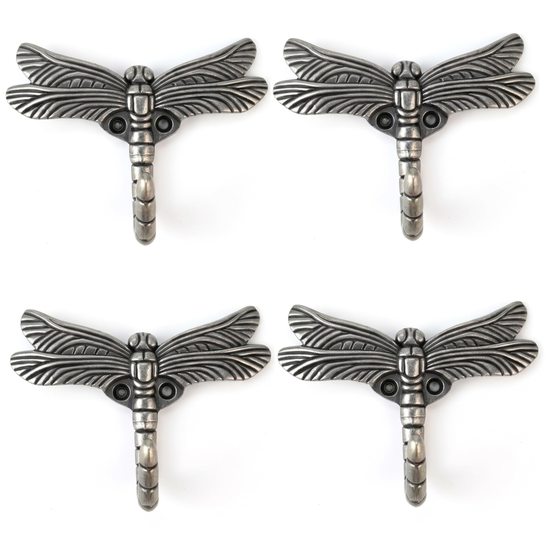 Neptuiby Decorative Hooks, Pack Of 4 Dragonfly Decorative Wall Hooks, Zinc Alloy Silver Towel Hook for Hanging Clothes, Hats, Keys.