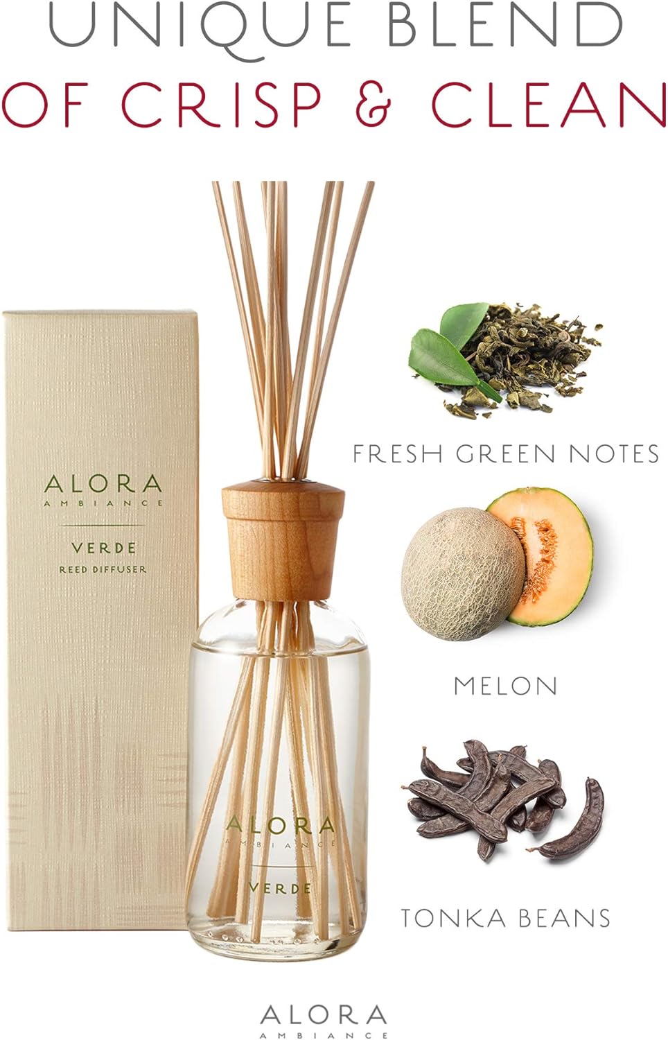 Alora Ambiance Verde 8 oz Reed Diffuser | Long-Lasting Fresh Melon Fragrance | Beautifully Designed for Any Space